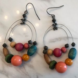 Wooden Bead and Wire Earrings